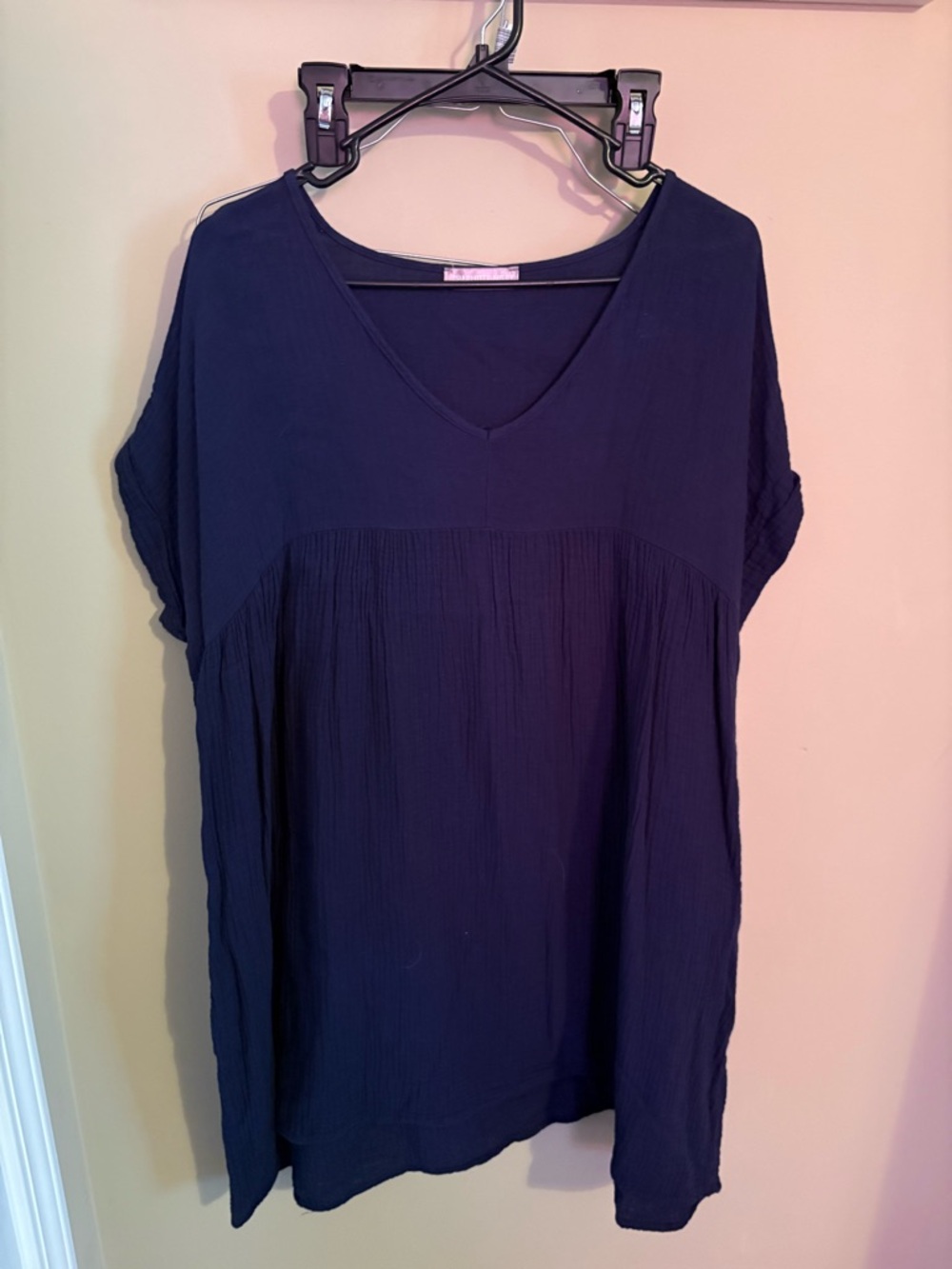 Relaxed V-Neck Tunic Dress in Deep Navy